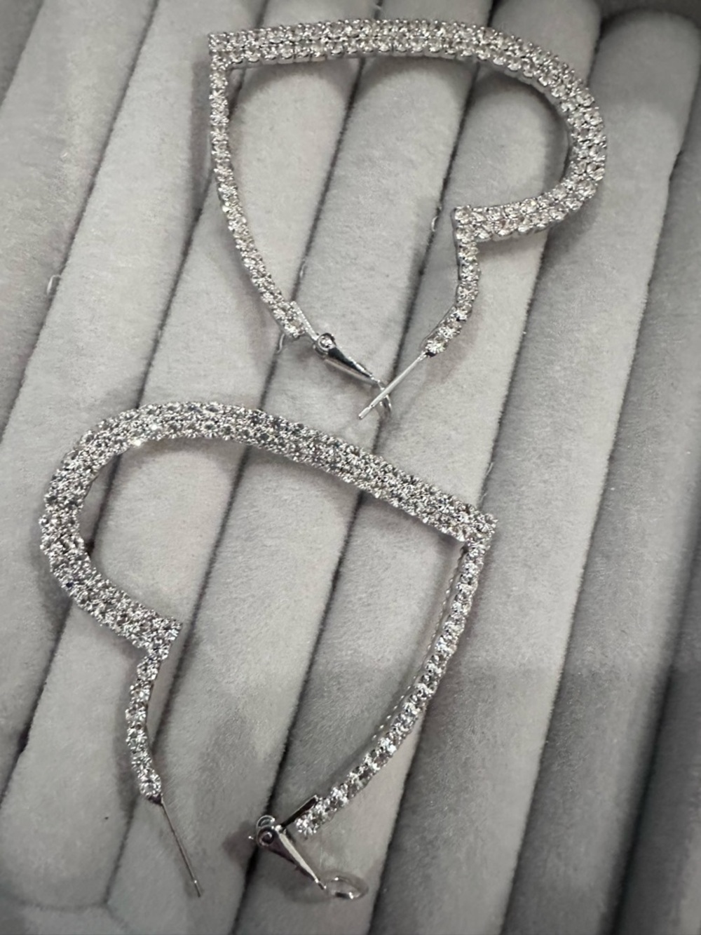 Silver Crystal Heart Hoop Earrings - Sparkling Silver Heart Hoops